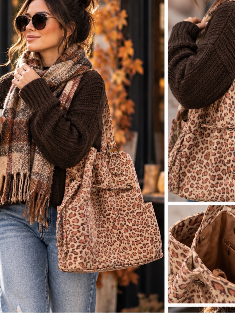 Neiman Marcus Leopard Print Tote Bag for Women - Brown Leopard Shoulder Bag